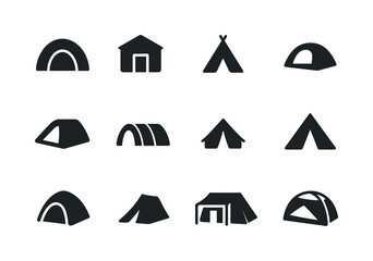 Variety of Tents. Tent types. Solid icon set of tent types: dome
