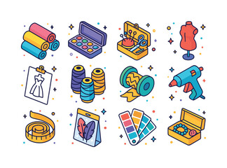 Vibrant Costume Design Icons. Costume design. Colorful isometric