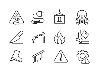 Workplace Safety Icons. Workplace Safety Hazards. Line icon set