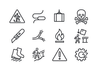 Workplace Safety Icons. Workplace Safety Hazards. Line icon set