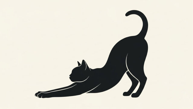 Stretching Cat Playful Pose Silhouette Vector Illustration