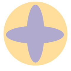 Cute yellow and purple cross star sticker icon, ideal for magical, dynamic themes, or illustrating bold, geometric, and festive decorative elements.