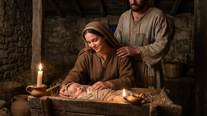 Christmas scene, the birth of Jesus