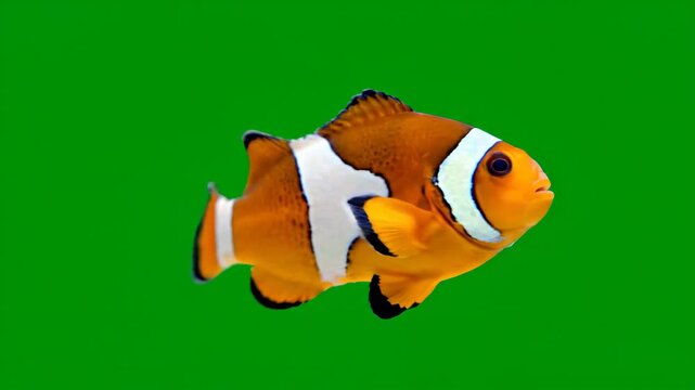 A vibrant cartoon illustration of an orange and white clownfish swimming underwater near a tropical coral reef in a blue saltwater aquarium isolated on a white background