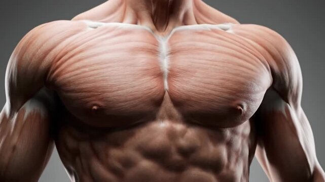 Athletic shirtless bodybuilder showcasing a muscular male torso with defined abs and chest skin during a fitness sport photoshoot