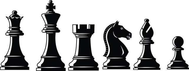 Chess pieces silhouette vector illustration isolated on white background representing strategy leadership intelligence competition board game design concepts © Mam's Creations