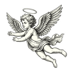 Vintage Drawing Of Baby Cupid