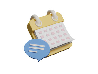 Calendar icon isolated on transparent background. Containing icon of date, schedule, month, week, appointment, notification, agenda, organization and event. Time management. Business plan. 3d render