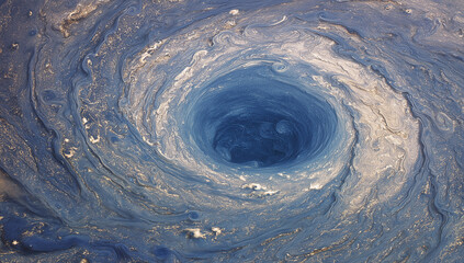 Abstract Top Down View of Blue Swirling Water Vortex or Storm