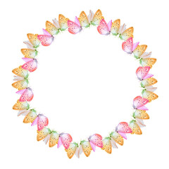 Wreath of butterflies. Watercolor illustration. For fabric, wallpaper, packing paper, greeting cards, design, decoration and illustration.