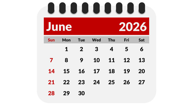 June 2026 calendar page by month