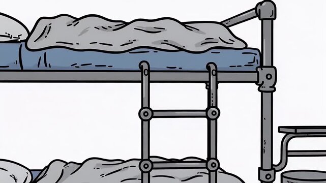Simple bunk bed with ladder and small study desk area graphic illustration