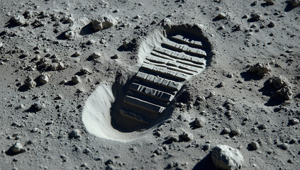Detailed Astronaut Boot Footprint on Grey Moon Dust Surface