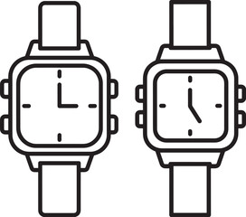 Obraz premium Two digital and analog wristwatches side by side outline icons