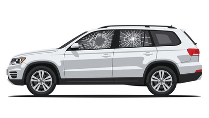 Fototapeta premium White suv with a severely cracked windshield shows damage from an accident or impact, highlighting vehicle repair needs.