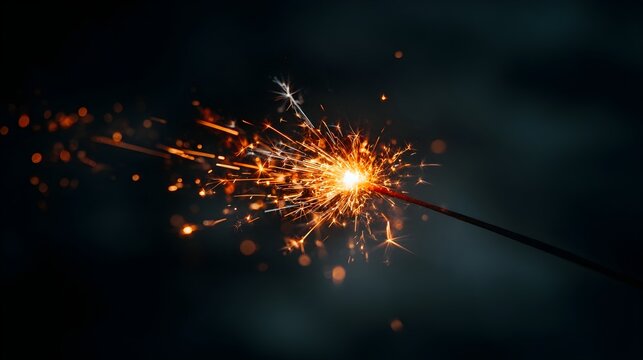 Vibrant sparkler glowing brightly in dark background with sparks