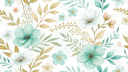 Fototapeta premium seamless vintage floral pattern realistic watercolor texture blooming garden flowers vector background 