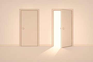 Minimal illustration of one open door and one closed door, symbolizing choice, opportunity, decision making, access, and strategic direction in a business and professional context.