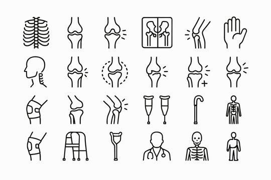 Orthopedic icons: skeletal, joints, and mobility aids collection