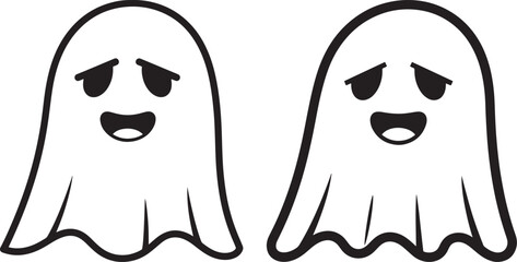 Obraz premium Two cute cartoon ghosts outline drawing for coloring book