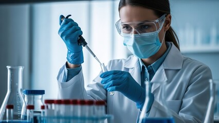 Female scientist working with micropipette in laboratory