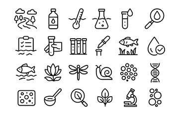 Environmental science icons: nature, lab, and wildlife elements