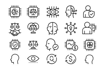 Fototapeta premium Artificial intelligence and cybersecurity icons: technology, innovation, protection