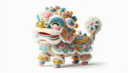 Fototapeta premium 3D cute cartoon red dancing lion illustration captures the joyful spirit of Lunar New Year celebration. Featuring a festive Chinese lion dance character, idea for greeting cards, holiday decorations