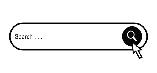 Illustration of a simple web search box on the internet with a magnifying glass icon. Search window, browser address, website, technology, network, application.