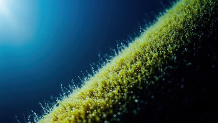 Green algae growth on submerged pipe in deep blue water