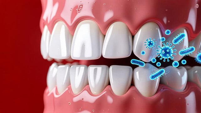 The teeth with bacteria buildup near gums showing infection and cleaning need tooth decay or sensitivity