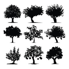 set of trees silhouettes