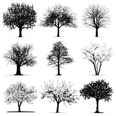 set of trees silhouettes