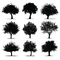 set of trees silhouettes
