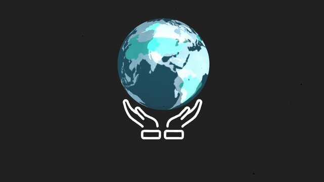 glowing hands earth rolling this video with black background.