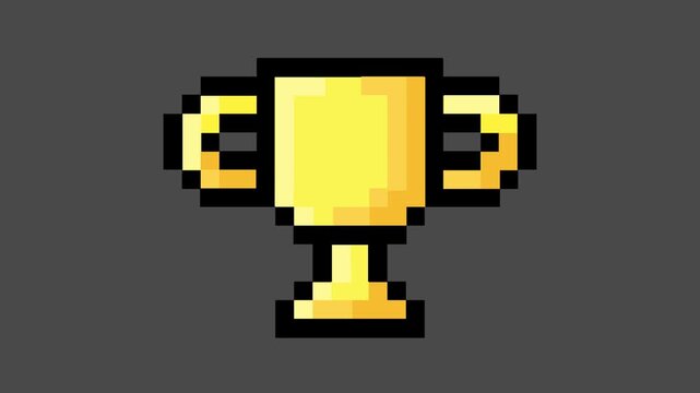 A vibrant pixel art golden trophy icon, embodying the spirit of achievement, victory, and success in digital gaming, competitions, and retro design projects