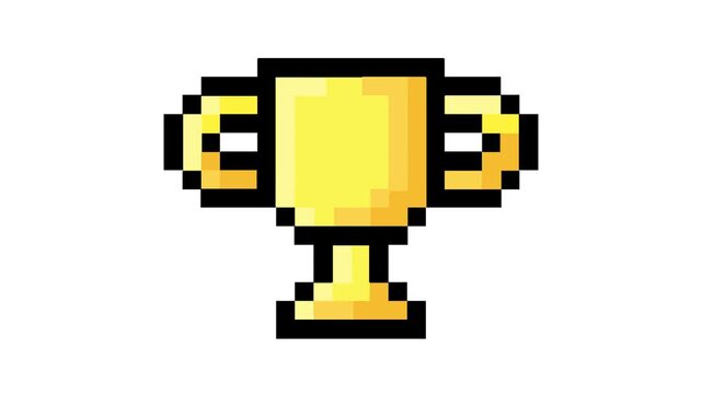 Vibrant pixel art golden trophy icon, a symbol of outstanding achievement, victory, and success in gaming or competitive sports, representing a championship prize and ultimate triumph