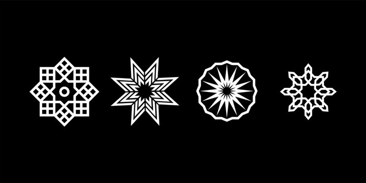 Black Bahai symbol. Bahai star. set. Religious symbol of Bahaism.