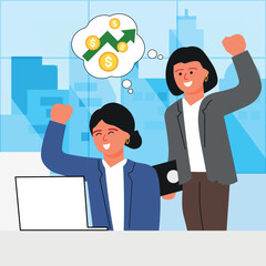 Two happy employees celebrating positive sales growth