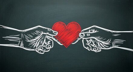 An illustration of two hands holding a red heart on a black background