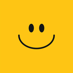 Minimalist simple smile line icon on a sunny yellow background. Ideal for user interface and neutral happiness