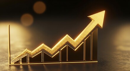 Golden bar chart with an upward trend and arrow pointing up