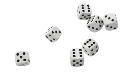 Rolling dice depicting chance and randomness in a dynamic motion isolated transparent background