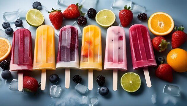refreshing ice pops with real fruit featuring vibrant colors and delightful mix of flavors perfect for hot day