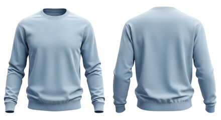 Light Blue Long Sleeve Crewneck Sweatshirt Mockup Front and Back Views Isolated on White