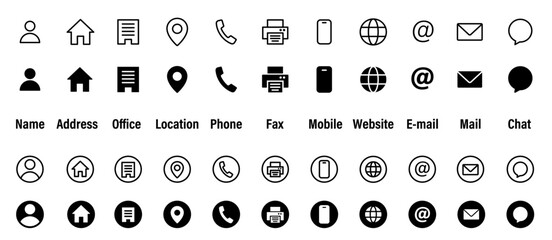 名刺・ビジネスカード用連絡先情報アイコン・マークセット