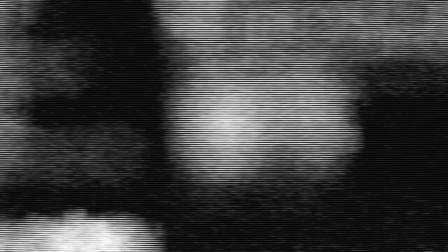 A computer screen background image showing software code, black and white TV damage, image distortion, and digital noise. Retro cyberpunk background, system error, data corruption, cybersecurity.