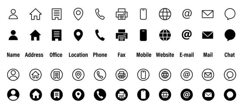 名刺・ビジネスカード用連絡先情報アイコン・マークセット