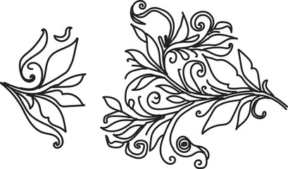 Elegant black and white floral vine line art