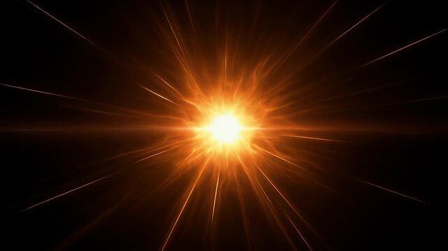 Blazing sun core with sharp radial rays on isolated pure black background, intense fiery glow, ultra-high detail, dynamic luminous energy, cinematic high contrast solar flare, abstract radiant light d